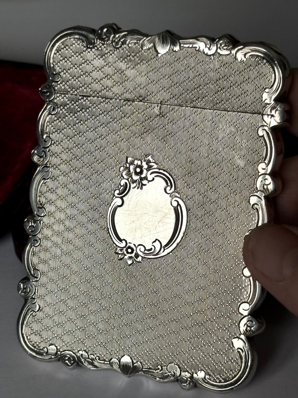Victorian Silver Calling Card Case CRONIN & WHEELER Birmingham 1852 Fitted Case View V