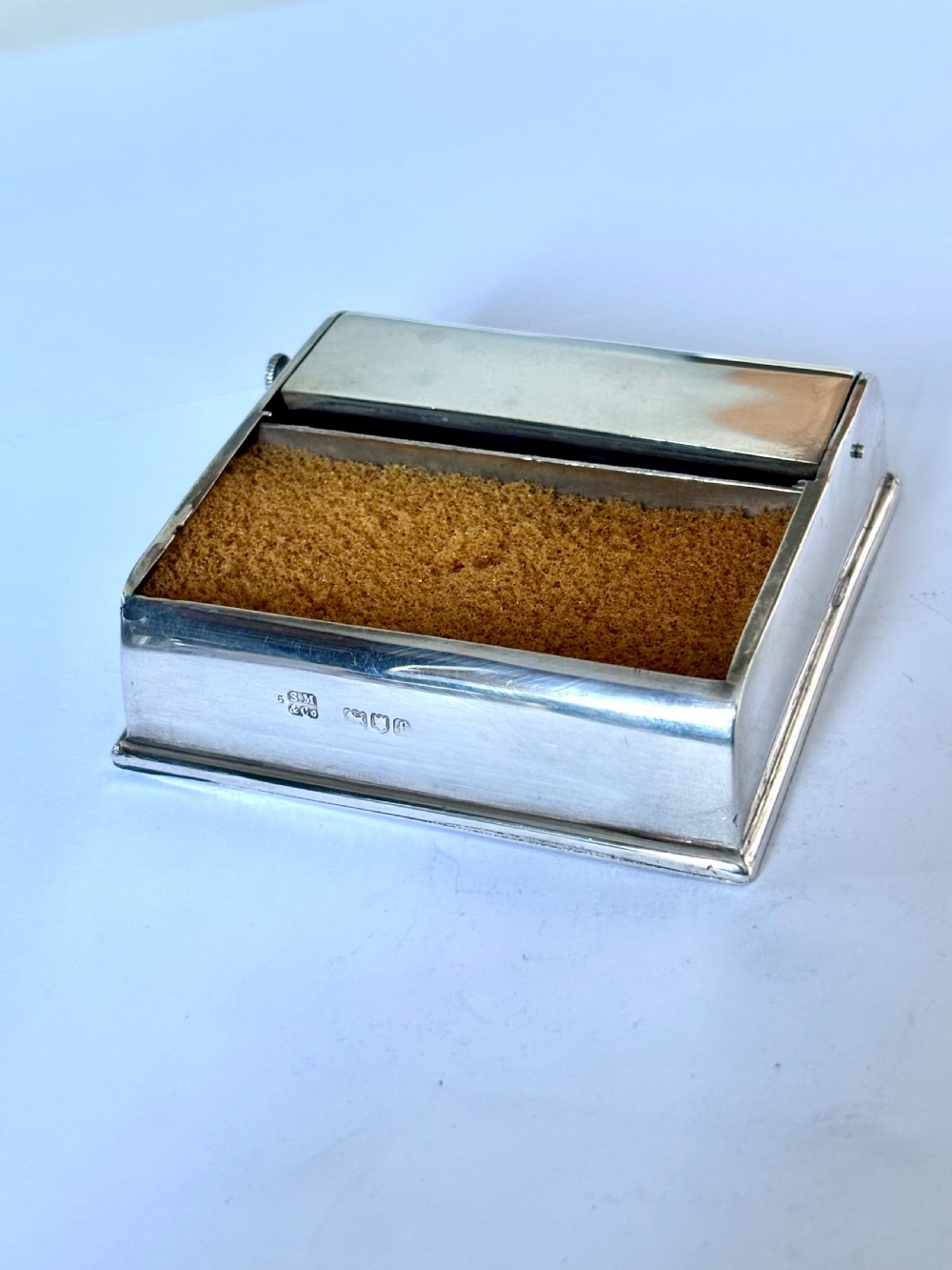 SAMPSON MORDAN Late Victorian Triple Stamp Holder Box with Sponge London 1901