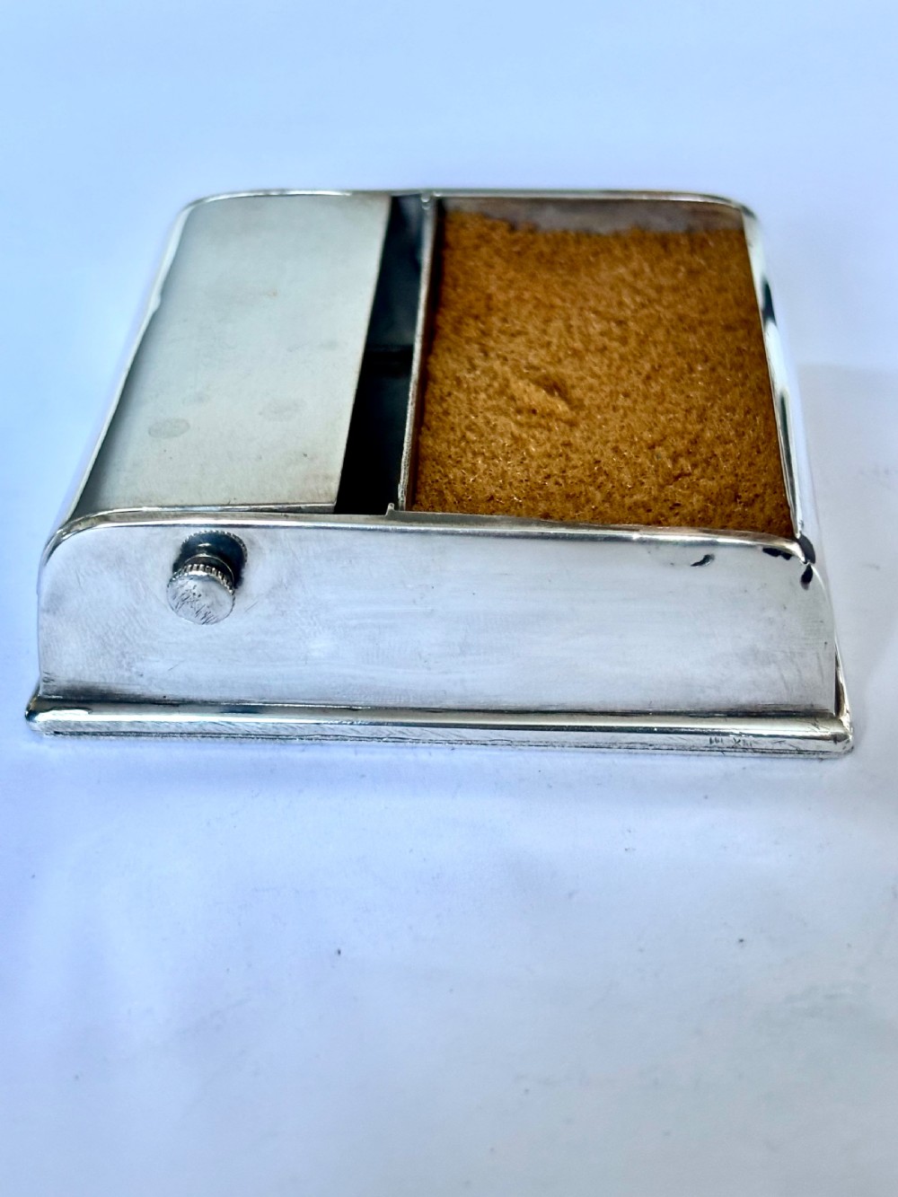 SAMPSON MORDAN Late Victorian Triple Stamp Holder Box with Sponge London 1901 View V