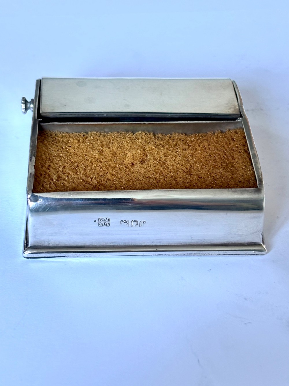 SAMPSON MORDAN Late Victorian Triple Stamp Holder Box with Sponge London 1901 View VIII