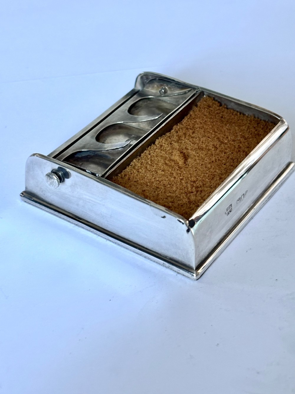 SAMPSON MORDAN Late Victorian Triple Stamp Holder Box with Sponge London 1901 View XII