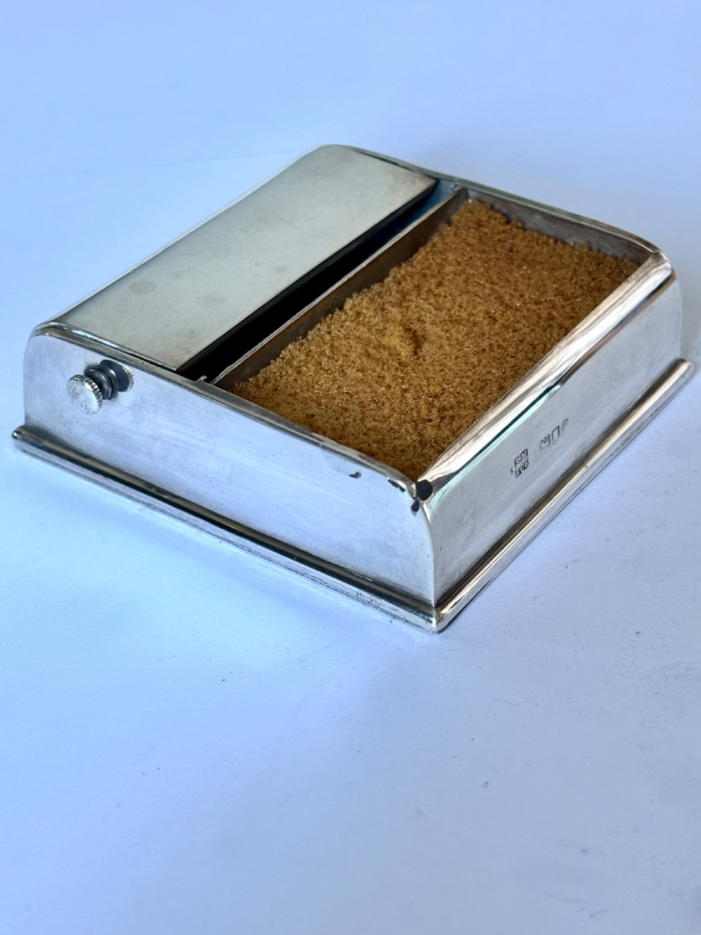 SAMPSON MORDAN Late Victorian Triple Stamp Holder Box with Sponge London 1901 View XIII