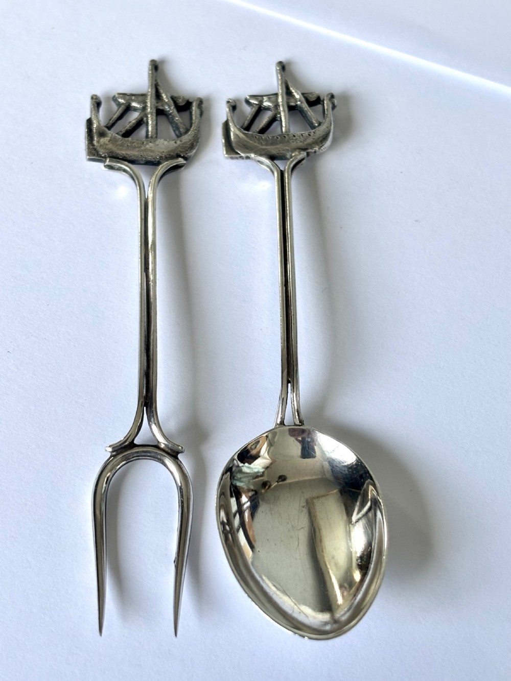 Antique Scottish IONA Silver Spoon & Pickle fork GILMOUR & WATSON Glasgow 1913 View II