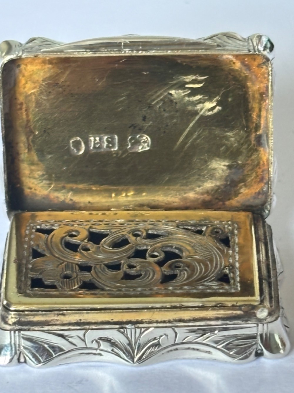 Antique Silver Gilt Victorian Vinaigrette Birmingham 1857 Edward Smith View III