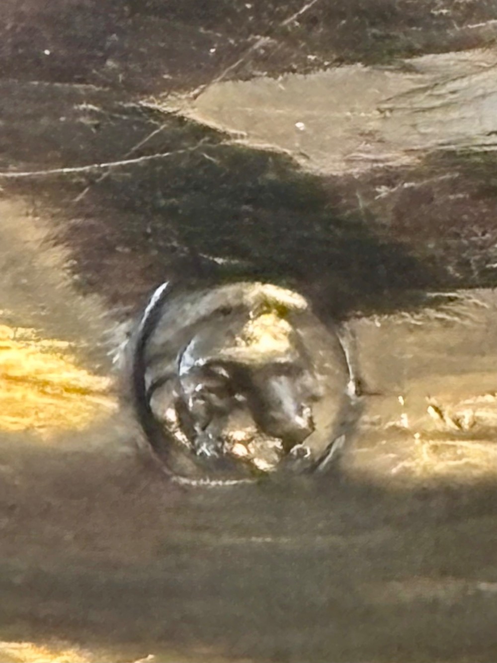 A shallow 19th-century French silver wine taster featuring a loop handle and engraved lettering on the outer rim. View IX