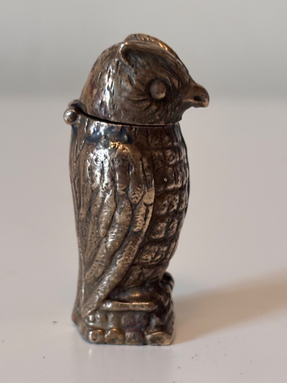 Antique NOVELTY Brass OWL Vesta Case Match Safe Case View IV