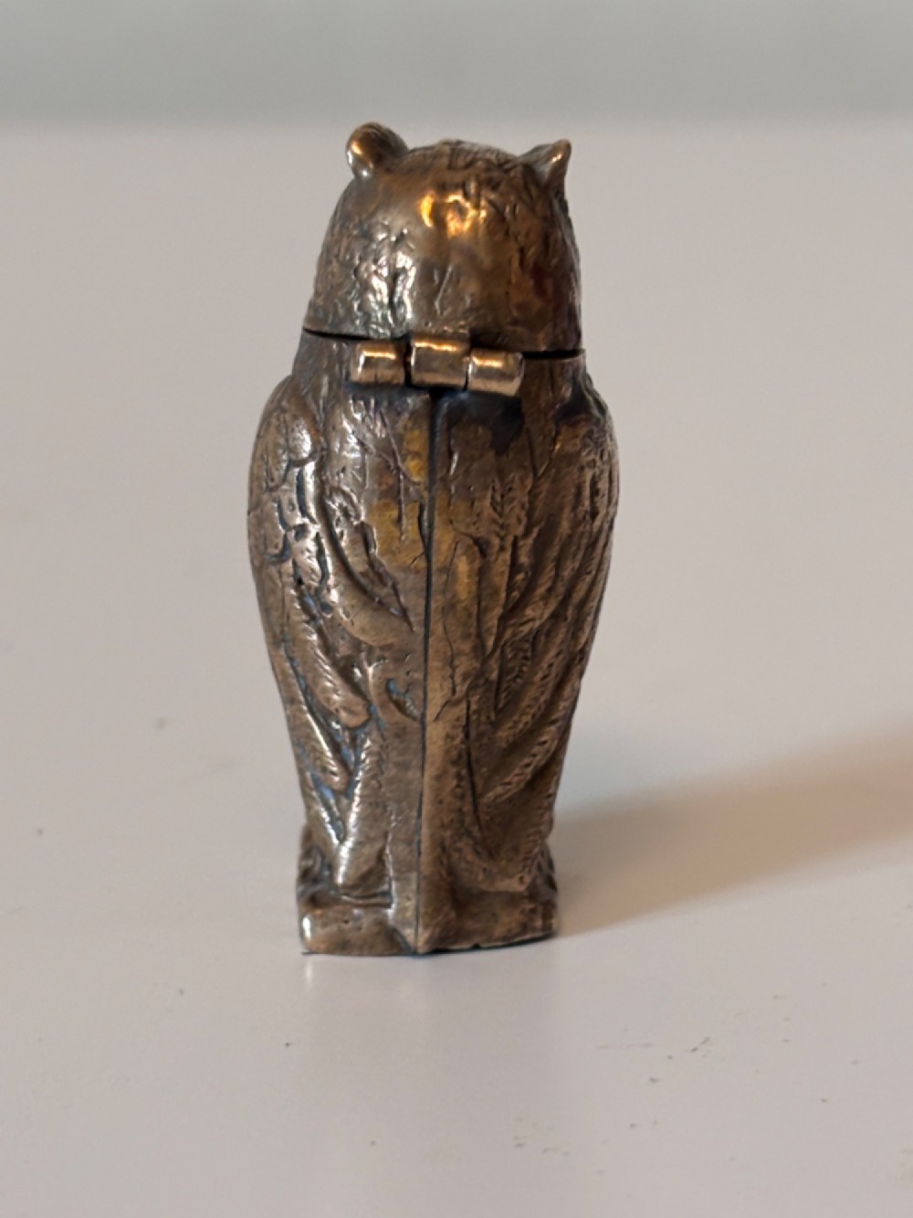 Antique NOVELTY Brass OWL Vesta Case Match Safe Case View V