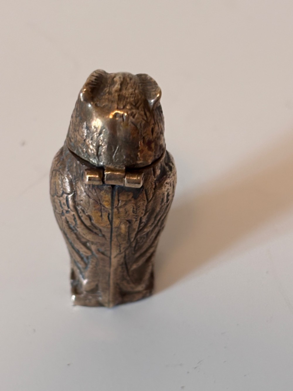 Antique NOVELTY Brass OWL Vesta Case Match Safe Case View VI