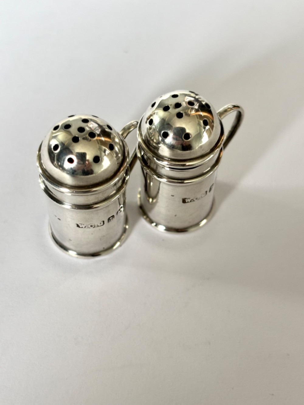 Pair of Novelty Silver Pepperettes Flour Shakers 1913 Wilfred Chidlaw Griffiths View II