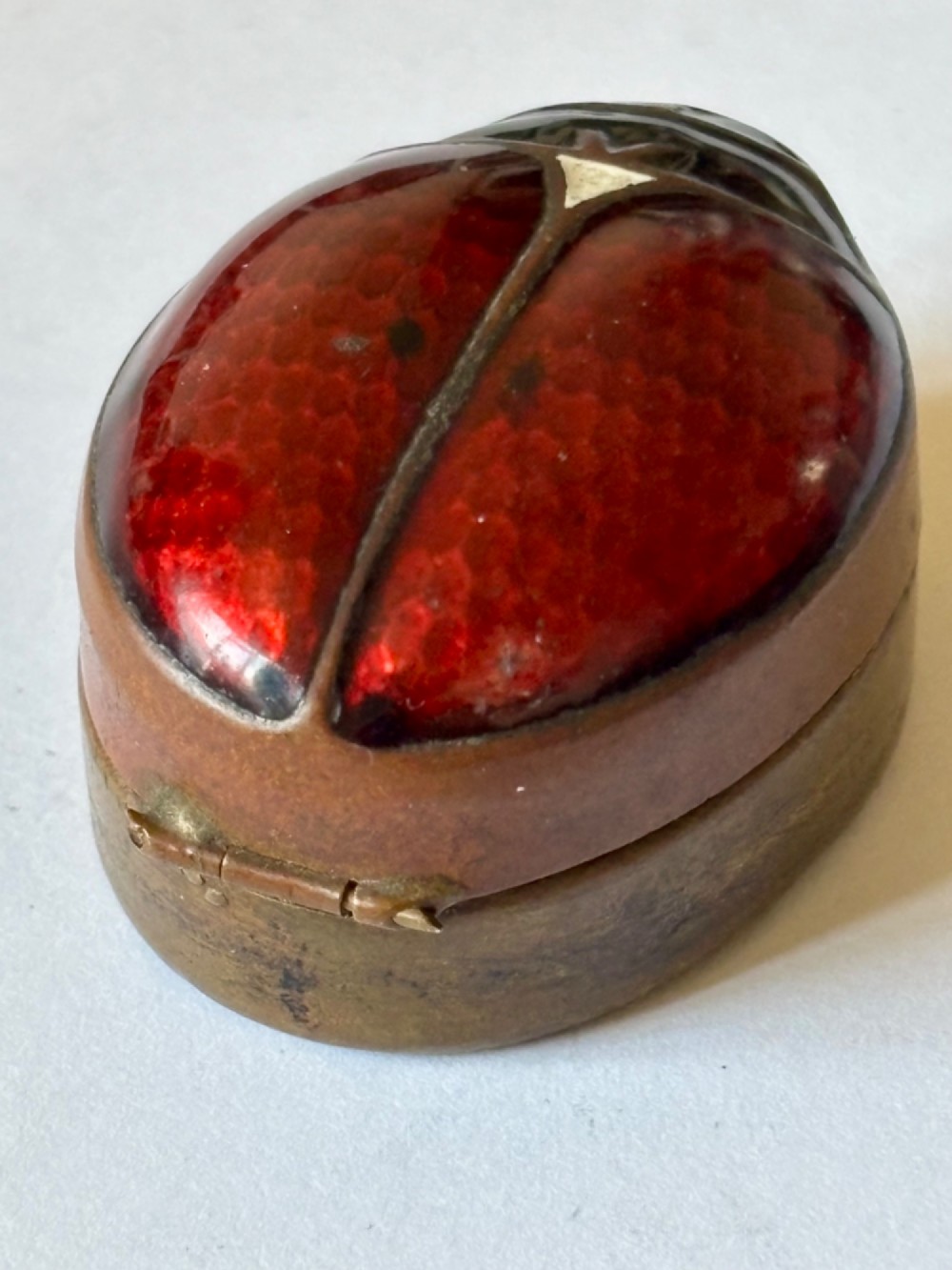Antique 19th century Copper & Enamel Novelty Snuff Box c1890 Beetle Ladybird View II