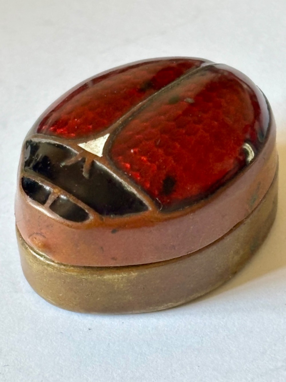 Antique 19th century Copper & Enamel Novelty Snuff Box c1890 Beetle Ladybird View VI