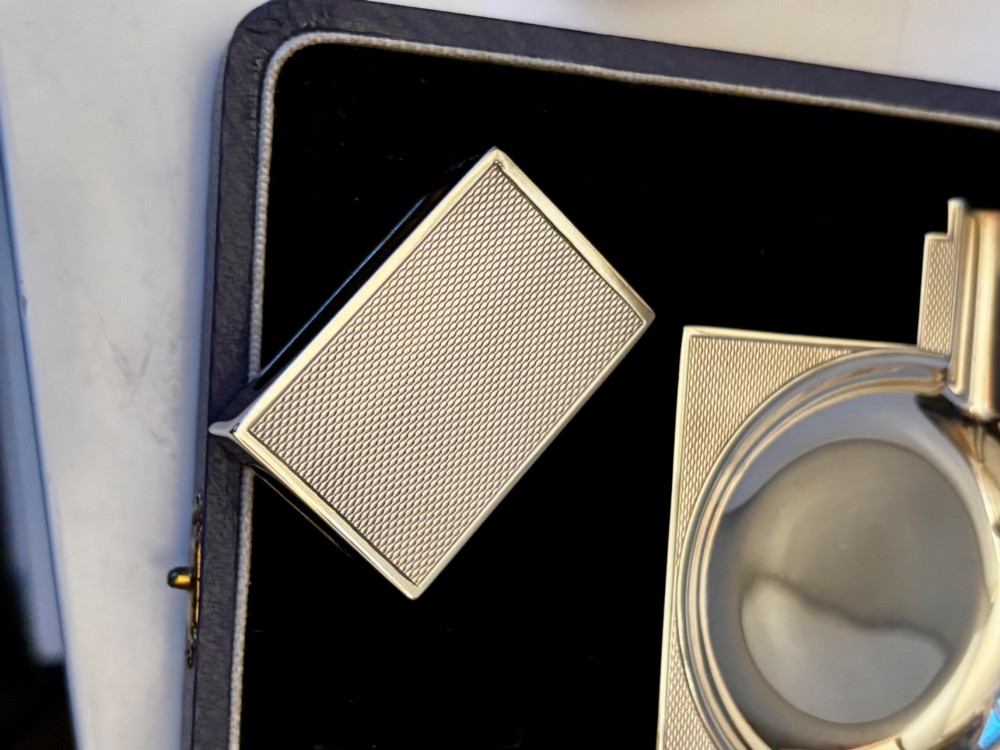 ART DECO Silver Ashtray & Vesta Matchbox Holder TURNER SIMPSON 1937 Fitted Case View VI
