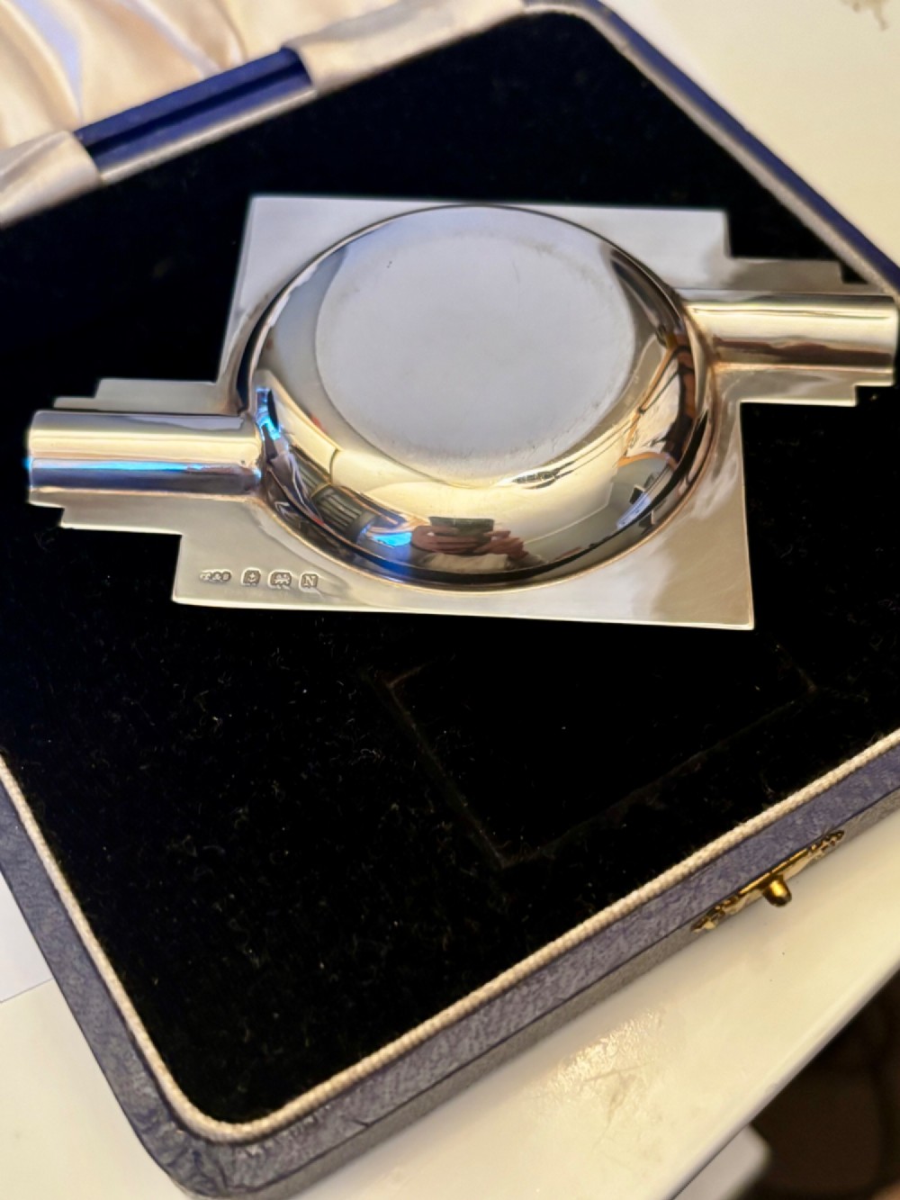 ART DECO Silver Ashtray & Vesta Matchbox Holder TURNER SIMPSON 1937 Fitted Case View VIII