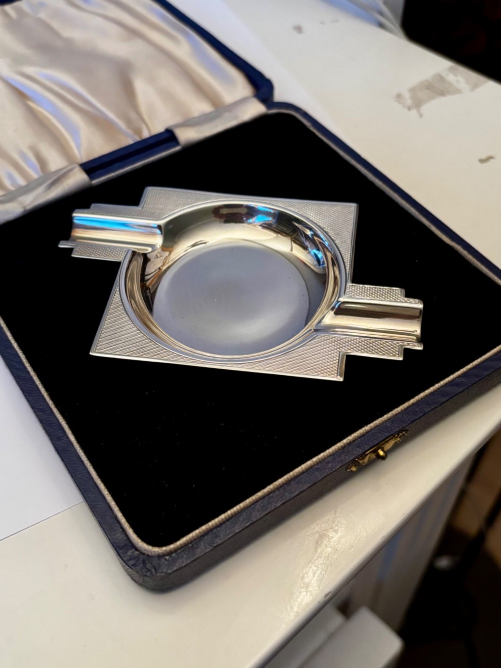 ART DECO Silver Ashtray & Vesta Matchbox Holder TURNER SIMPSON 1937 Fitted Case View IX
