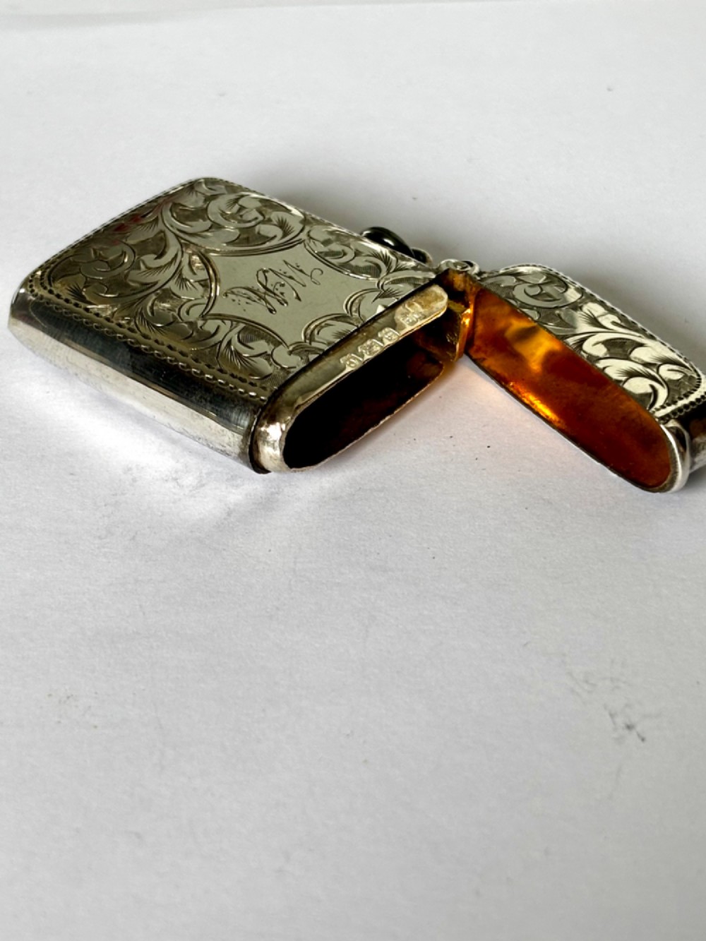 Antique Edwardian Silver Gilt Vesta Case JOHN ROSE Birmingham 1902