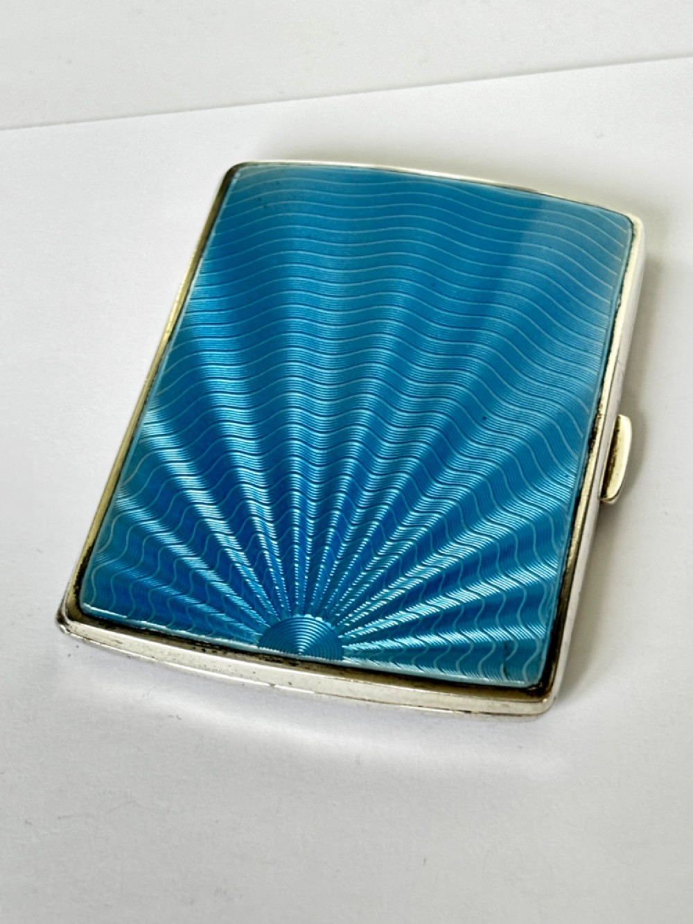 ART DECO Silver & Blue Enamel SUNBURST Cigarette Case DEAKIN & FRANCIS 1937
