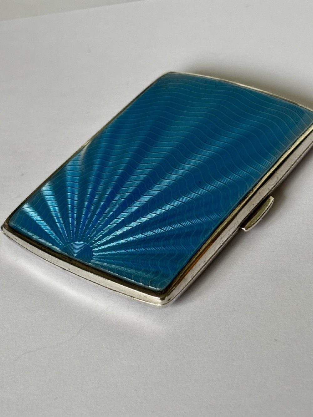 ART DECO Silver & Blue Enamel SUNBURST Cigarette Case DEAKIN & FRANCIS 1937 View II
