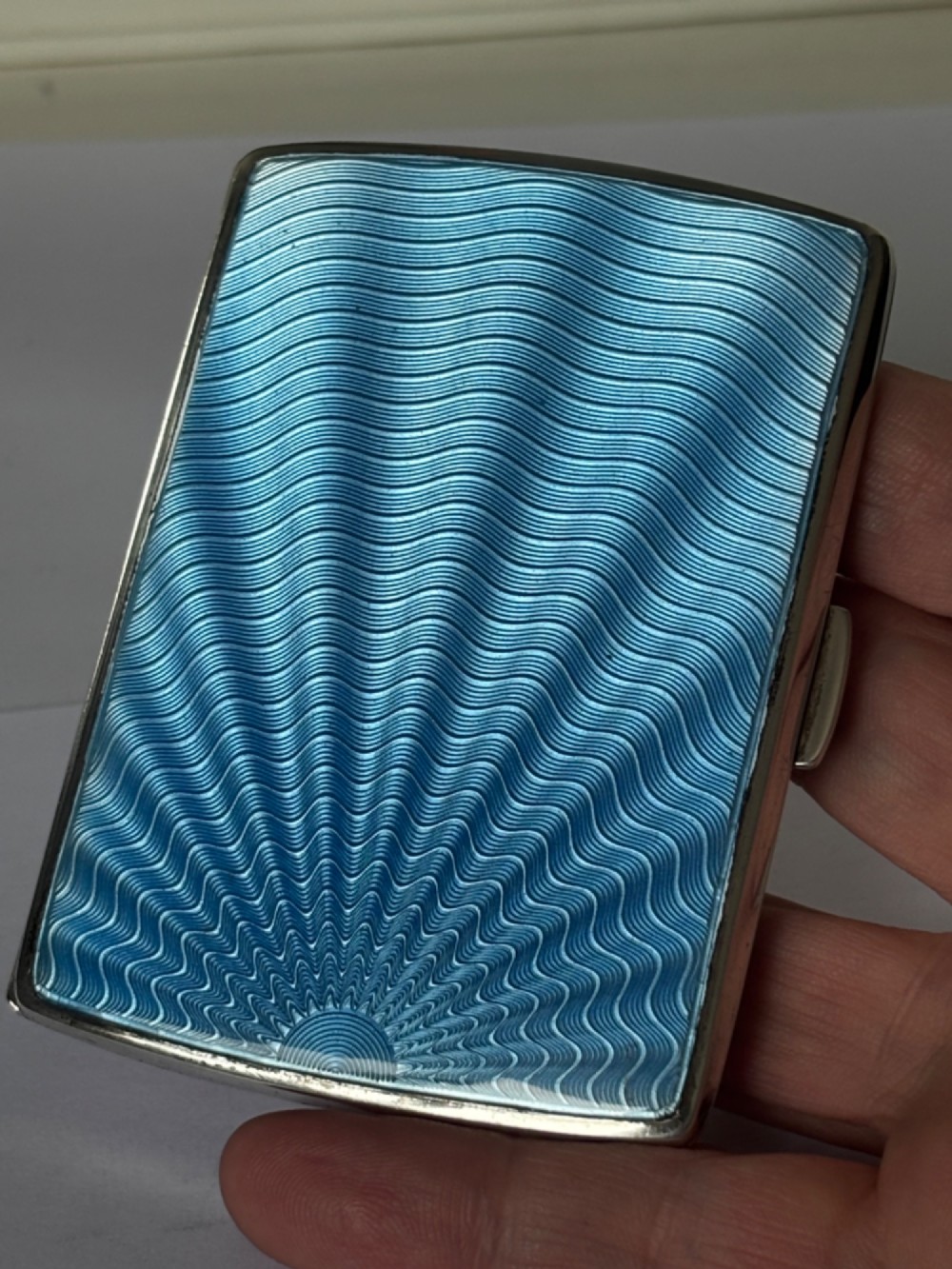 ART DECO Silver & Blue Enamel SUNBURST Cigarette Case DEAKIN & FRANCIS 1937 View III