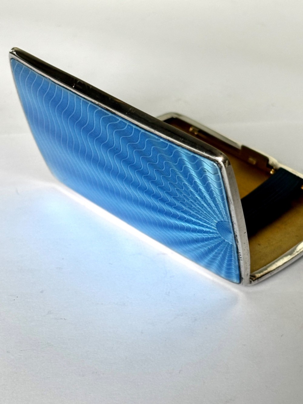ART DECO Silver & Blue Enamel SUNBURST Cigarette Case DEAKIN & FRANCIS 1937 View IV