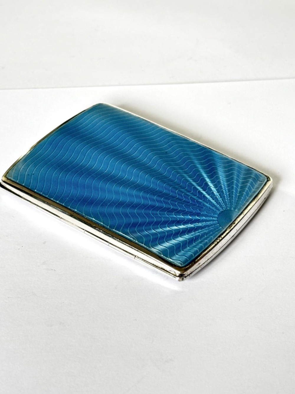 ART DECO Silver & Blue Enamel SUNBURST Cigarette Case DEAKIN & FRANCIS 1937 View X