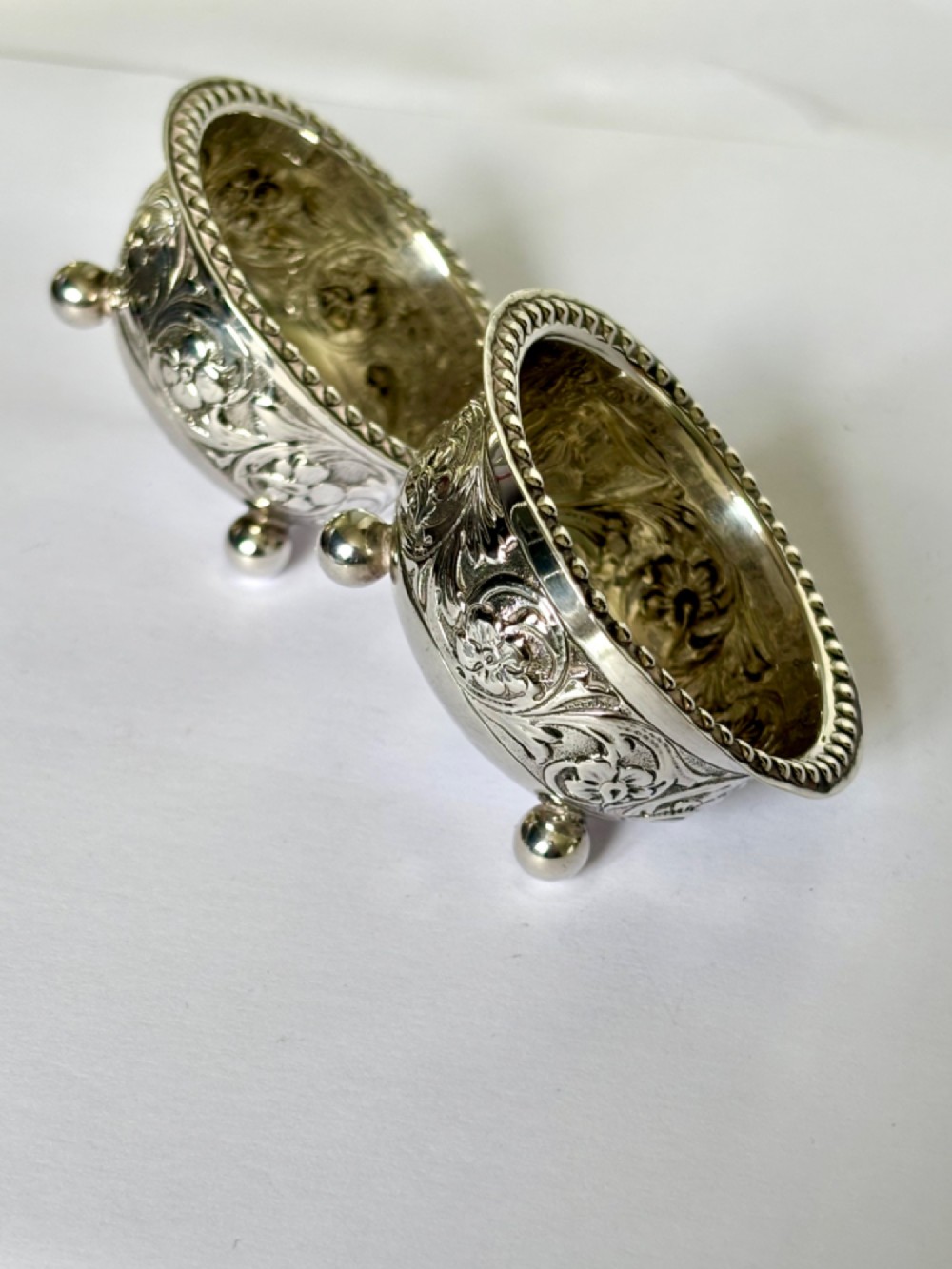 A Beautiful Pair of Victorian Silver Salts Sheffield 1891 JOHN ROUND View XI