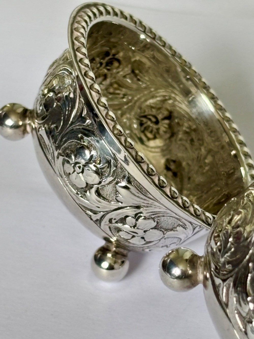 A Beautiful Pair of Victorian Silver Salts Sheffield 1891 JOHN ROUND View XII