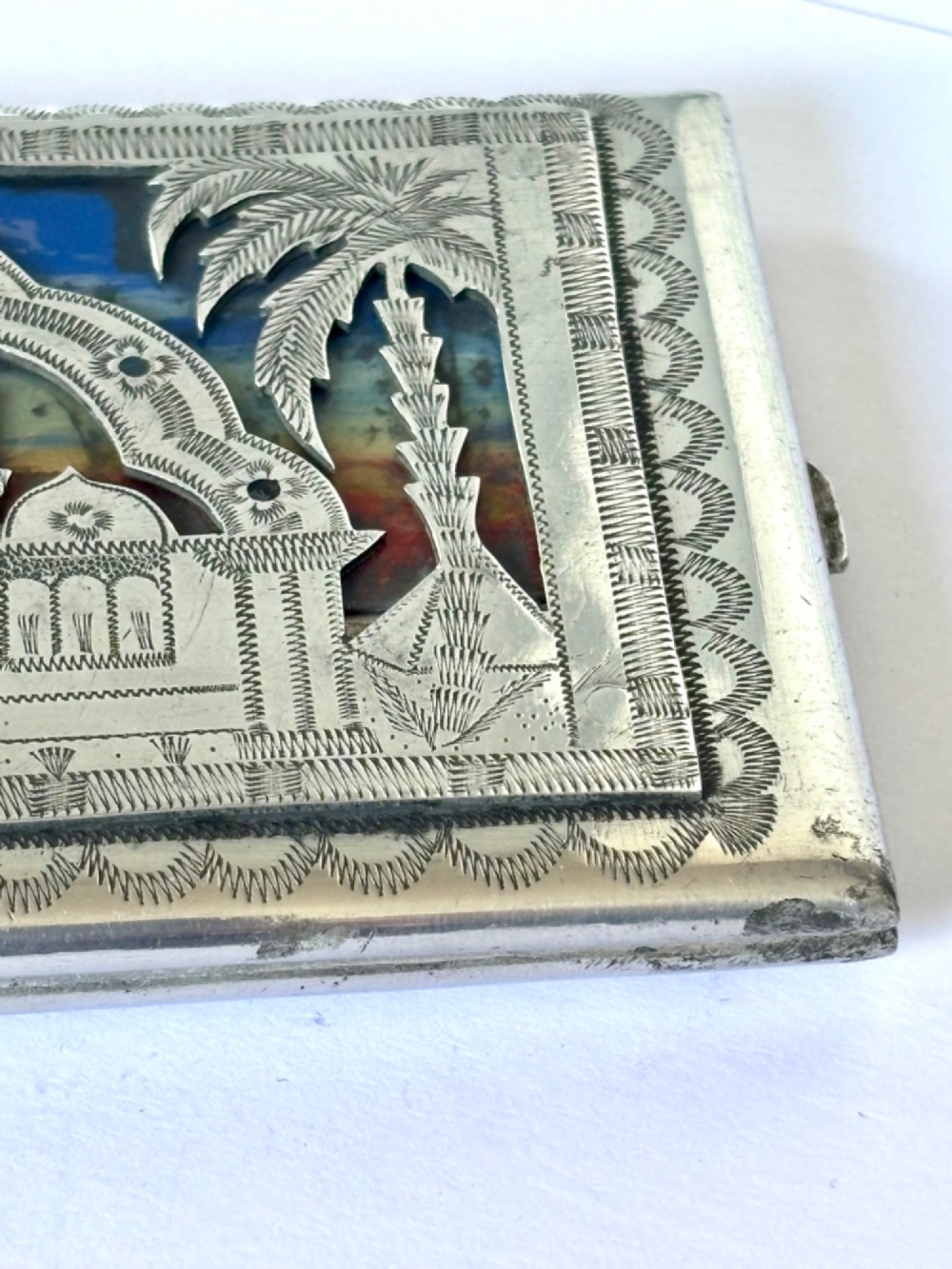 WWII POW North AFRICA EGYPT Aluminium Cigarette Case MOSQUE SPHINX LILI MARLEEN View V