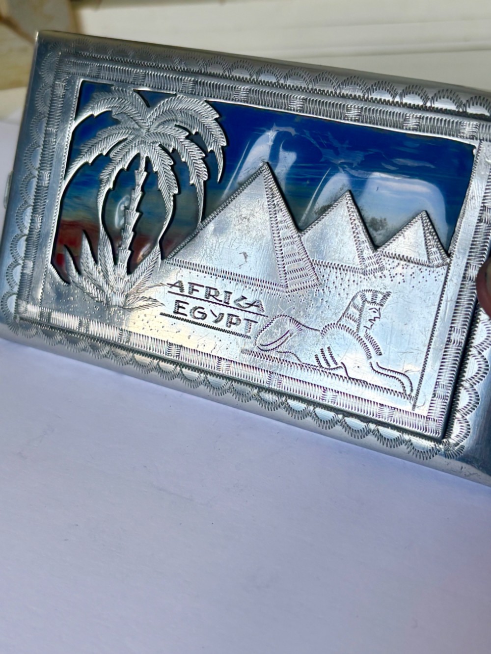 WWII POW North AFRICA EGYPT Aluminium Cigarette Case MOSQUE SPHINX LILI MARLEEN View VII