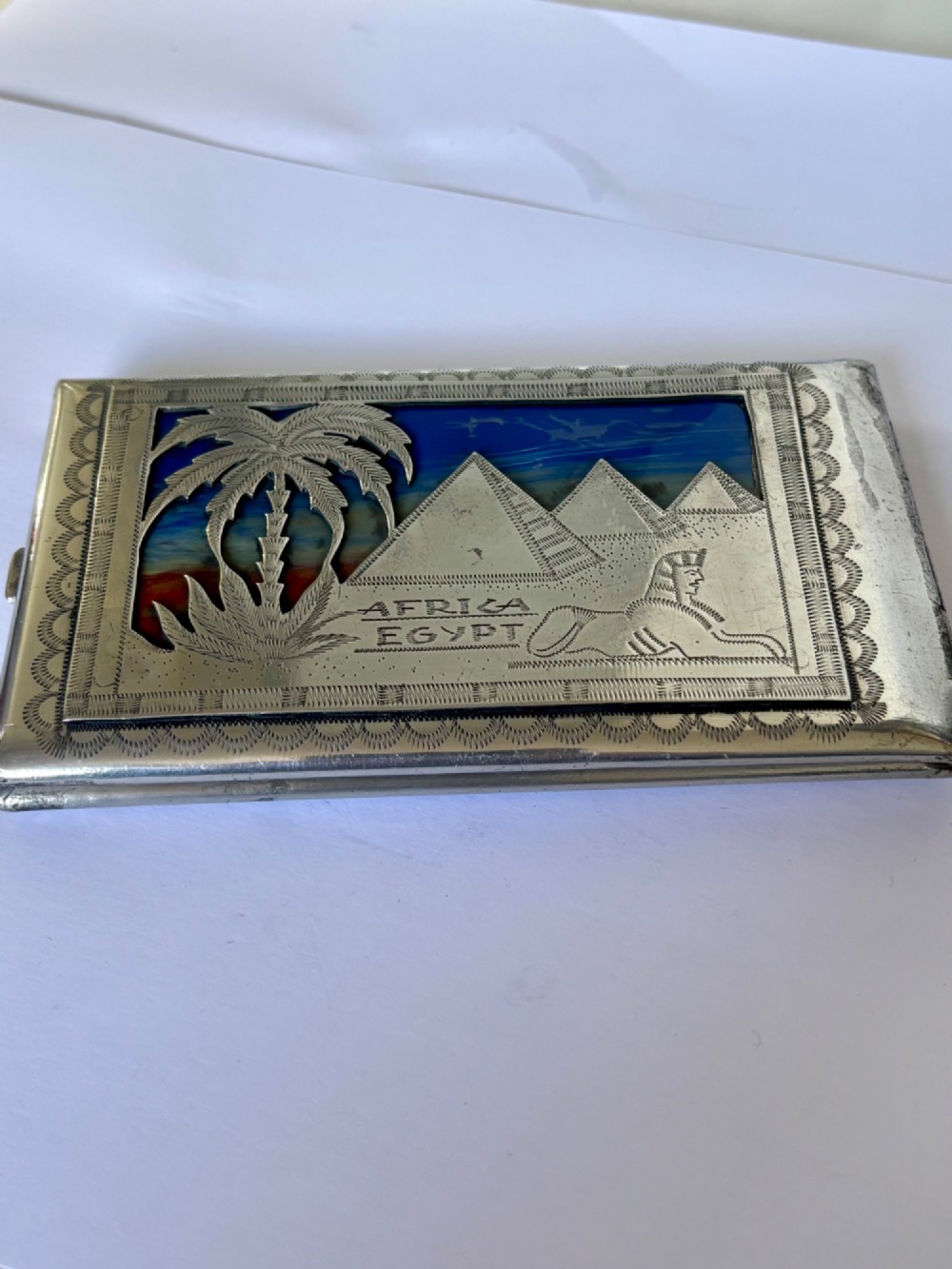 WWII POW North AFRICA EGYPT Aluminium Cigarette Case MOSQUE SPHINX LILI MARLEEN View VIII