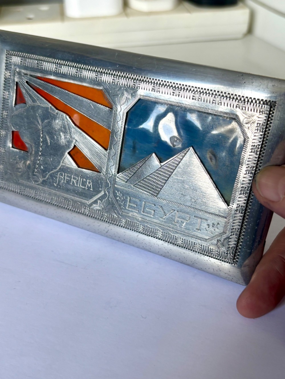 WWII POW North AFRICA EGYPT Aluminium Cigarette Case MOSQUE SPHINX LILI MARLEEN View XIII