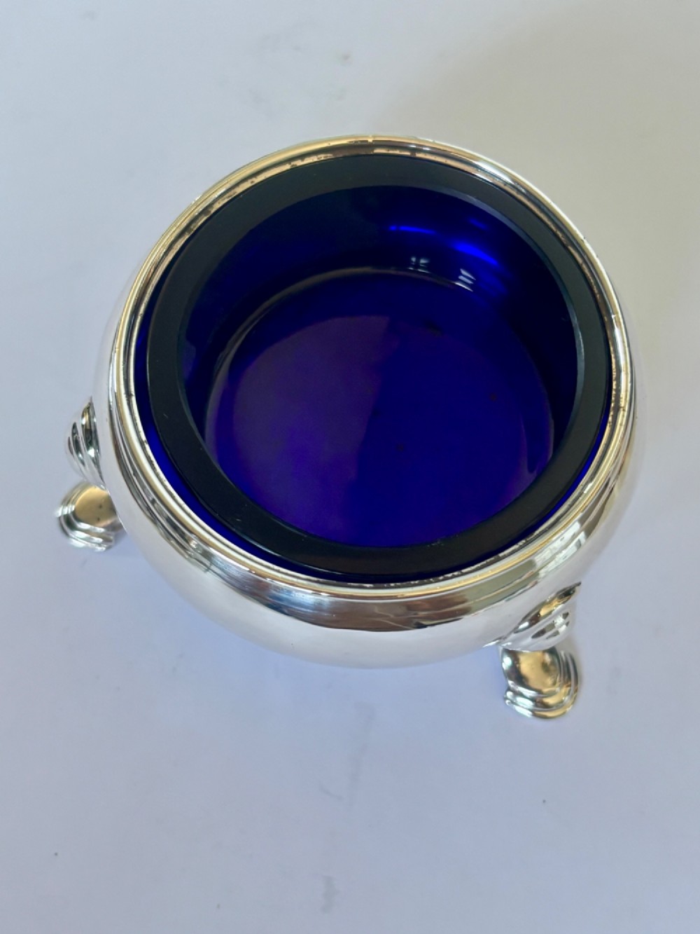 18thC GEORGE II Silver Salt with Blue Glass Liner LONDON 1756 DAVID HENNELL I View II