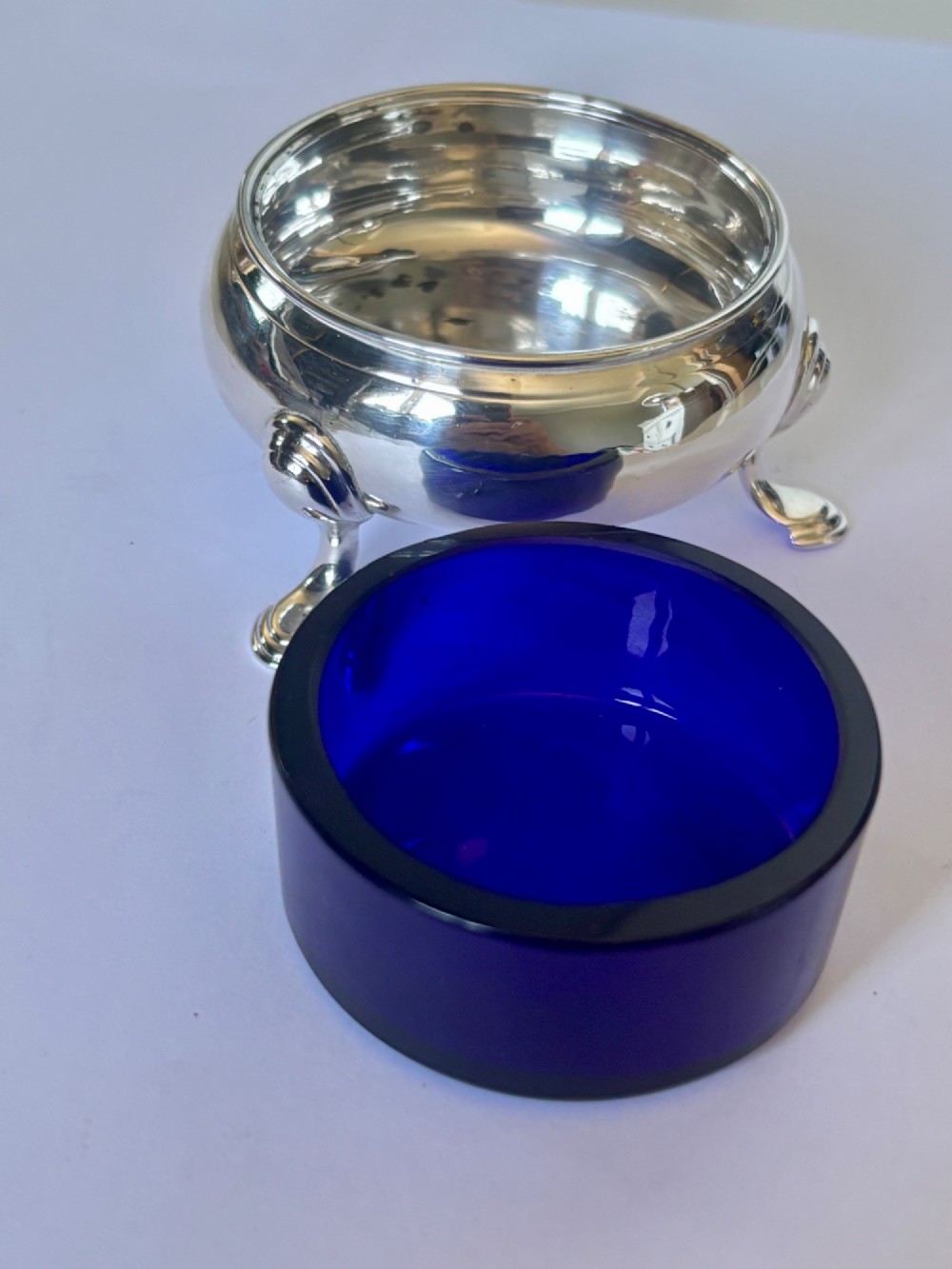 18thC GEORGE II Silver Salt with Blue Glass Liner LONDON 1756 DAVID HENNELL I View IV