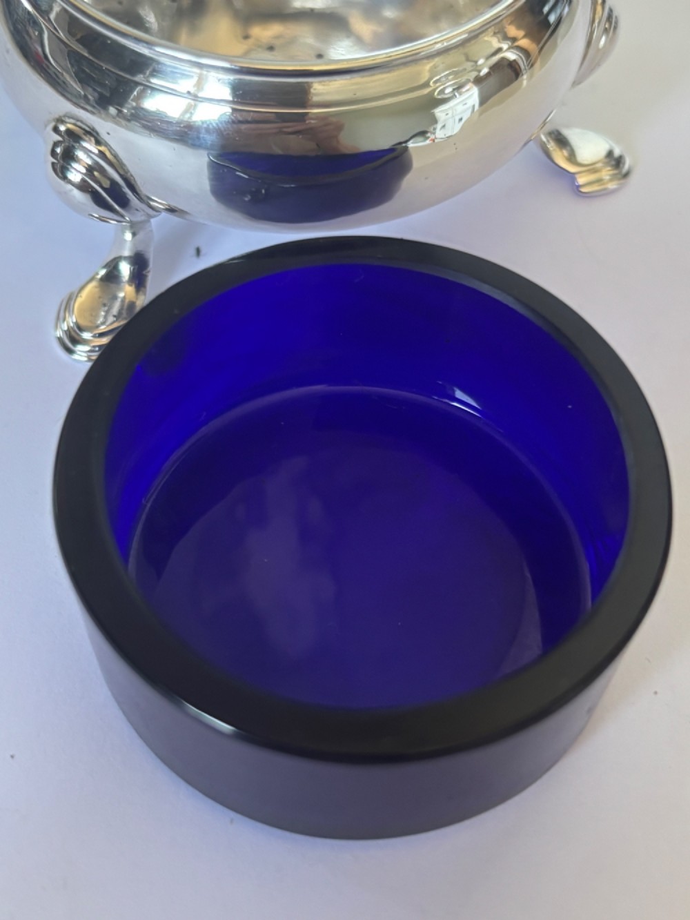 18thC GEORGE II Silver Salt with Blue Glass Liner LONDON 1756 DAVID HENNELL I View V