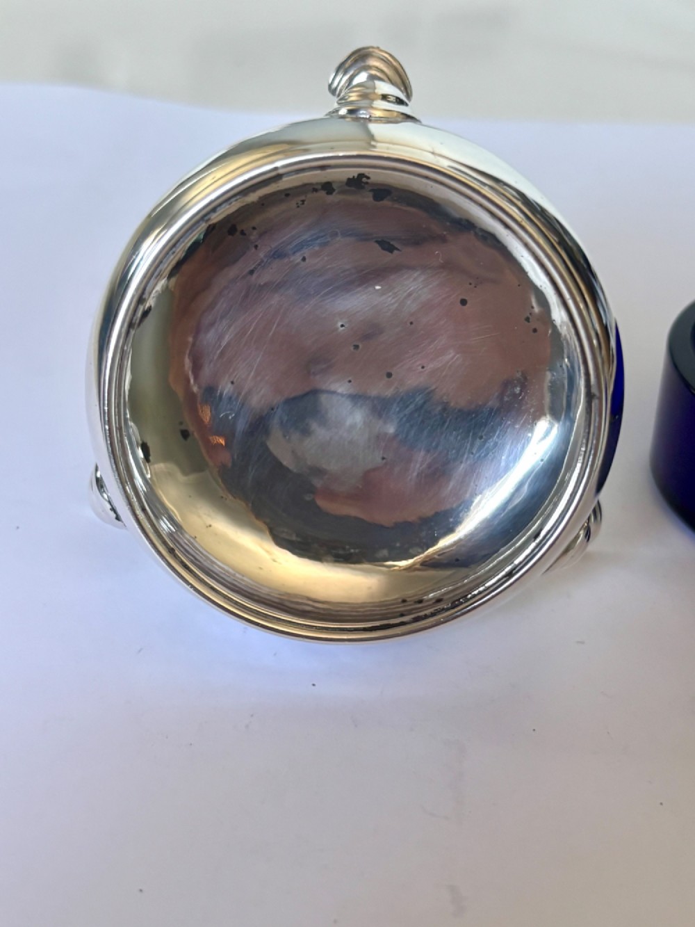 18thC GEORGE II Silver Salt with Blue Glass Liner LONDON 1756 DAVID HENNELL I View VI