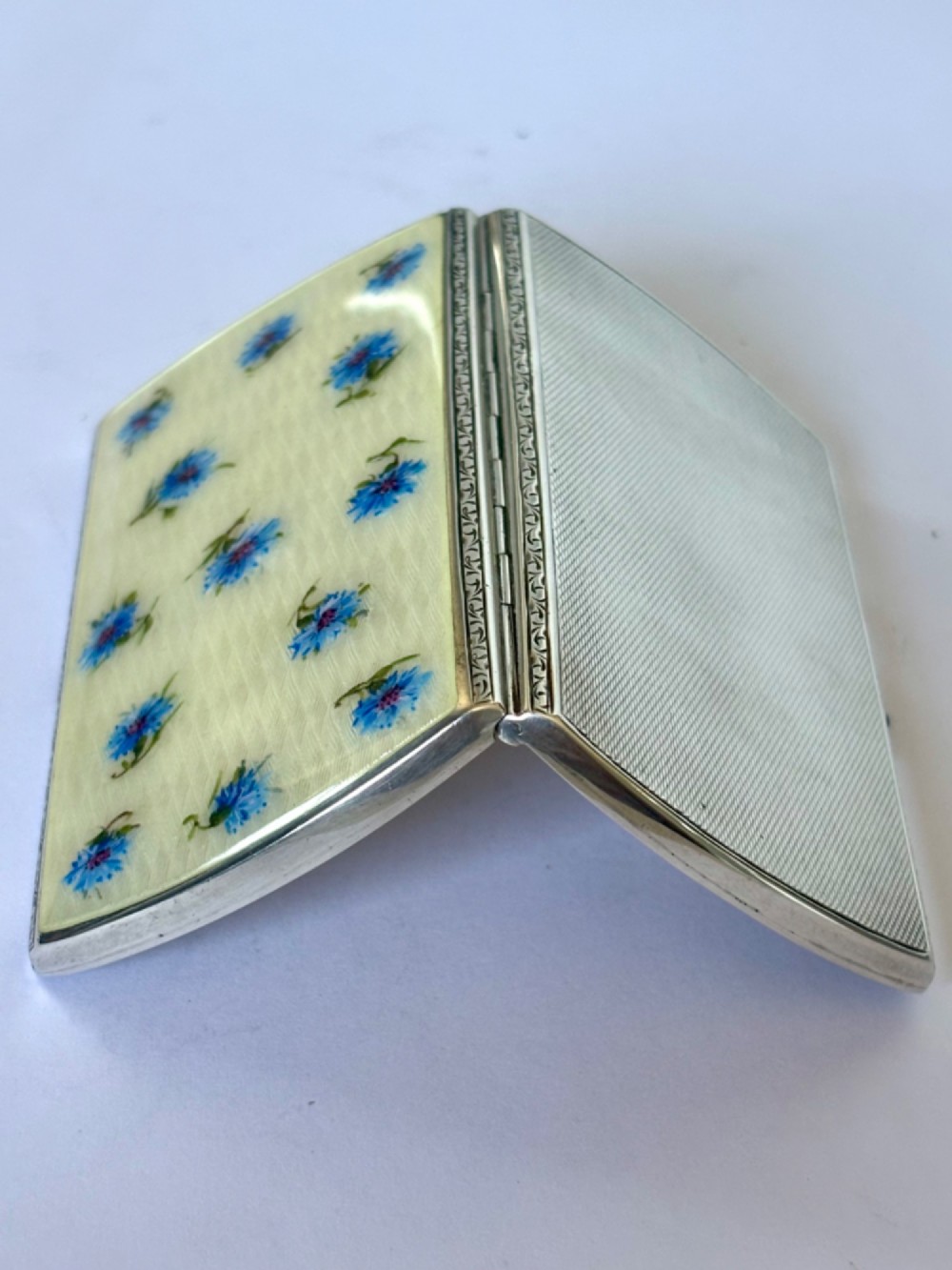 Antique Silver Gilt Guilloche Enamel Cigarette Cheroot Case CORN FLOWERS 1905 View X