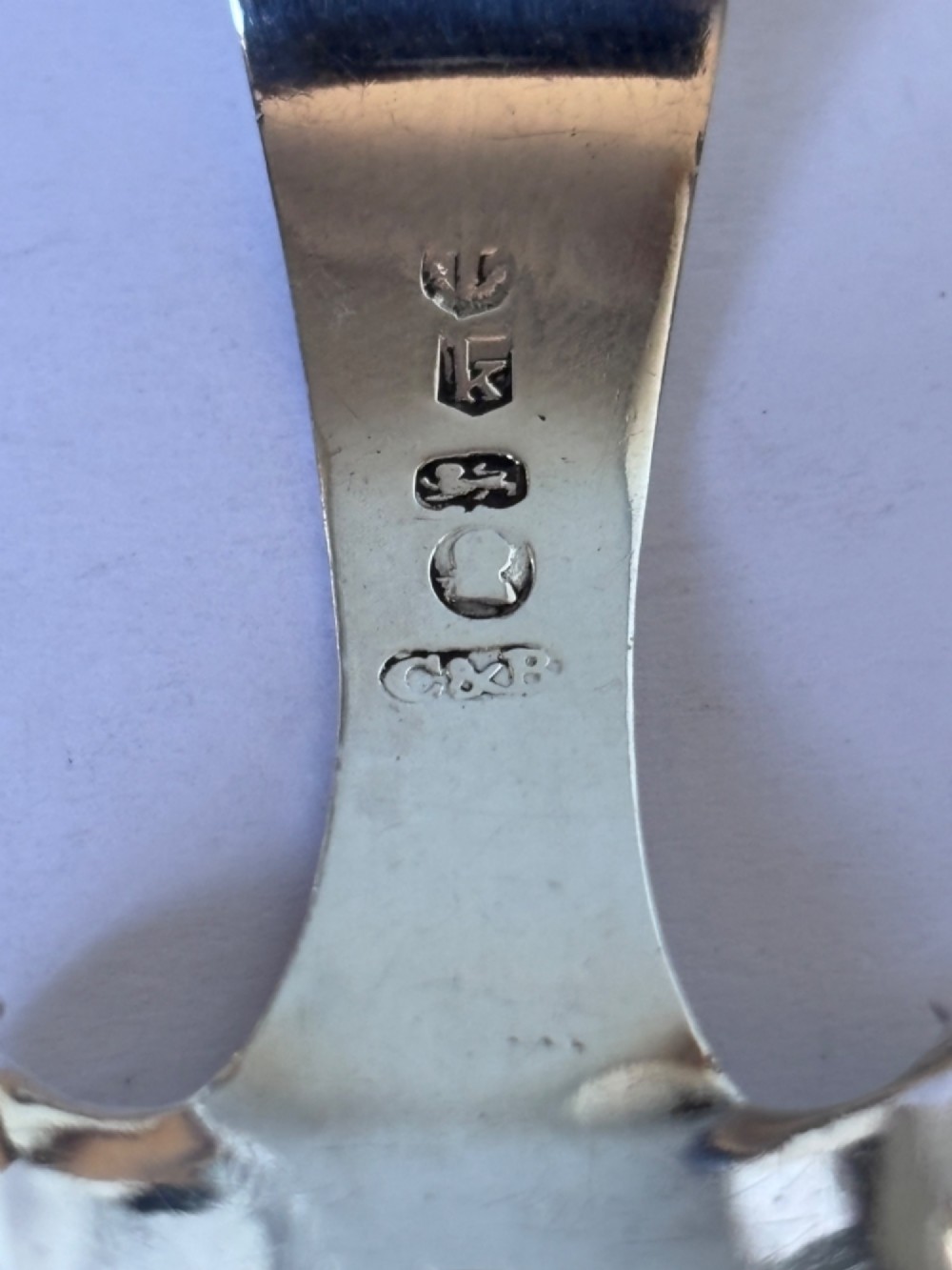 A Georgian sterling silver caddy spoon featuring a pastern hoof shaped bowl with bright-cut engraved decoration and a short handle. View VIII