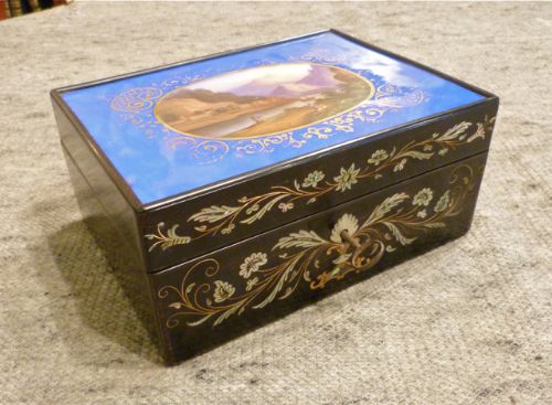 Unusual Sewing Box with Porcelain Panel