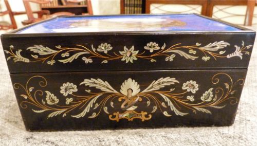 fig 1. UNUSUAL SEWING BOX WITH PORCELAIN PANEL