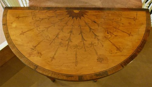 fig 1. A SMALL GEORGE III MARQUETRY INLAID CARD TABLE