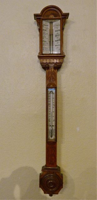 A Good Carved Oak & Walnut Stick Barometer
