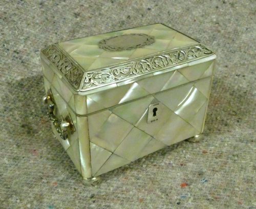 Silver-mounted Mother-of-pearl Tea Caddy