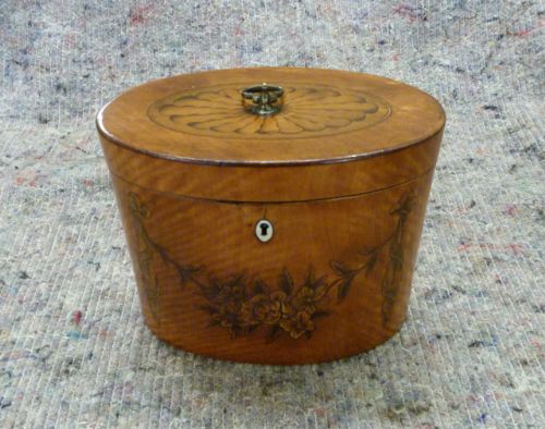 A Good Inlaid George III Oval Tea Caddy