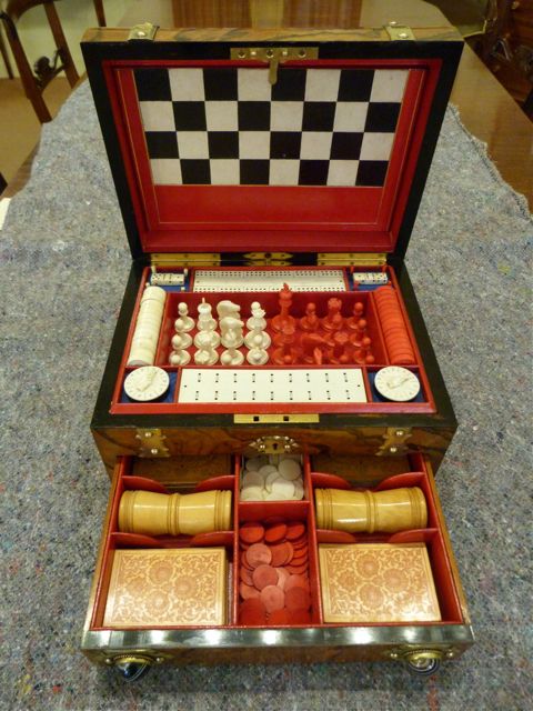 A Fine Gilded Brass-bound Walnut Games Compendium