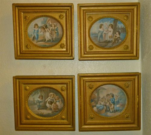 "Children at Play": Set of Four Stipple Engravings
