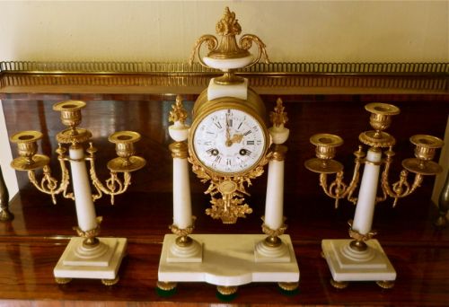 Good French Marble & Ormolu Clock Set