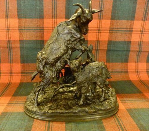 Animalier Bronze of Goats by P. J.mêne