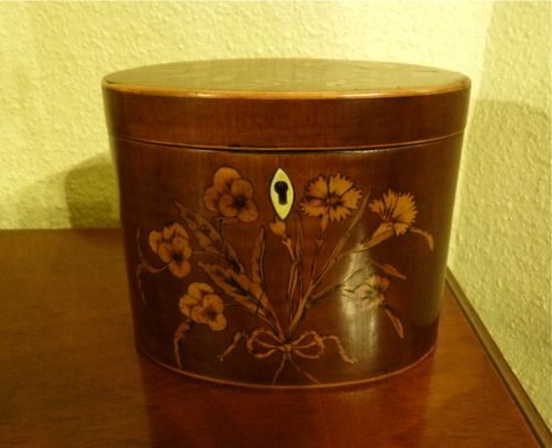 Fine Marquetry-inlaid Oval Tea Caddy