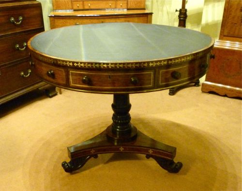 A Very Fine Regency Brass-inlaid Drum Table