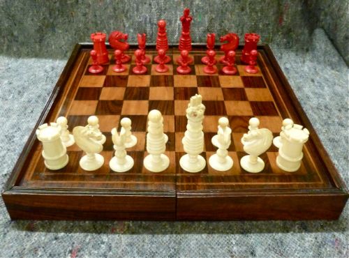 Very Fine Large English Ivory Chess Set