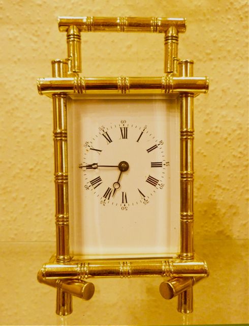 Rare French Carriage Clock in Cast "Bambu" Case